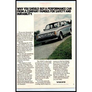 1978 Volvo 242GT 2 Door Coupe Vintage Print Ad Classic Car Wall Art Sweden